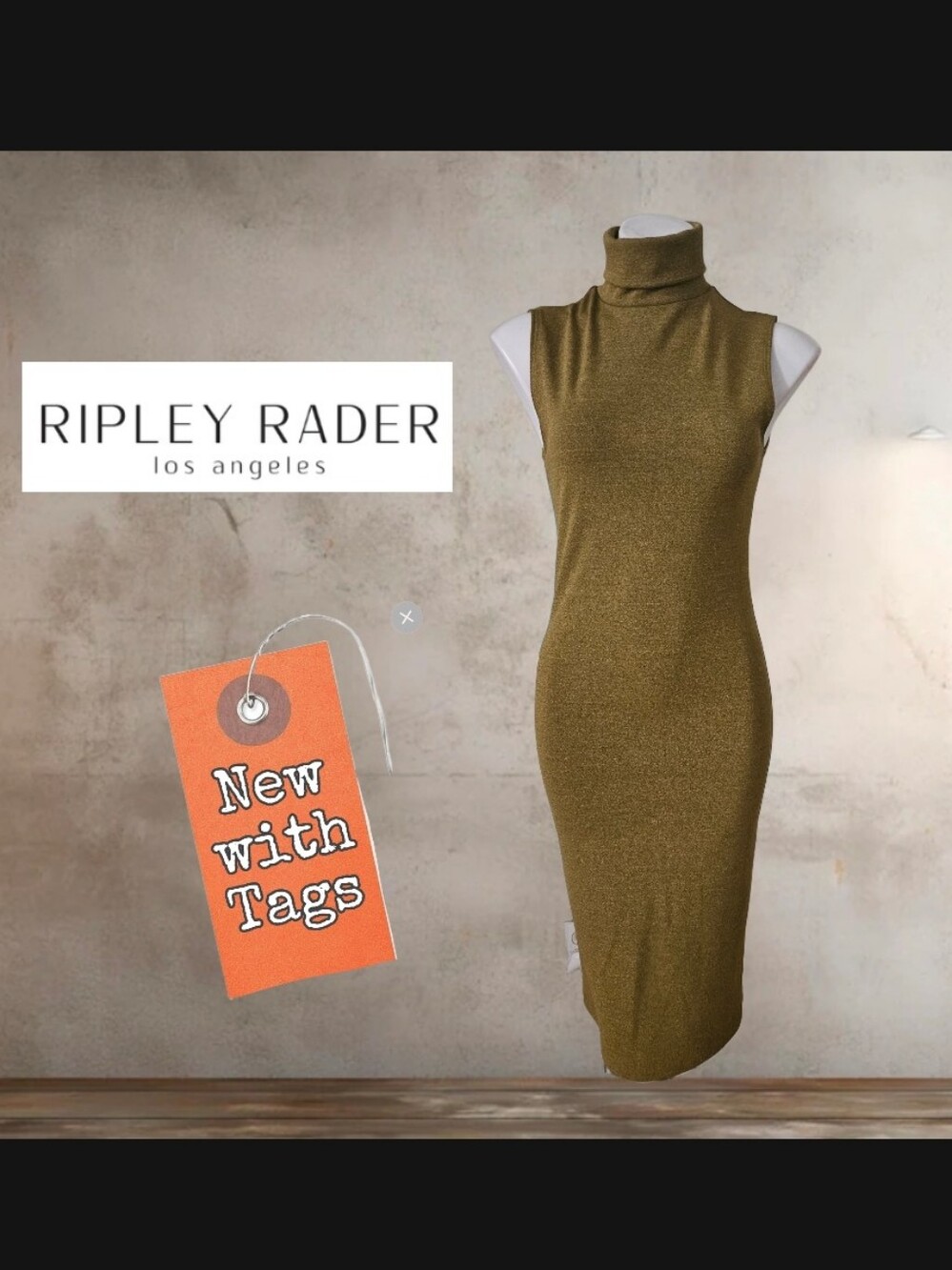 NWT/ Ripley Rader Chartreuse Jersey Tank Midi Turtleneck Dress Size Small